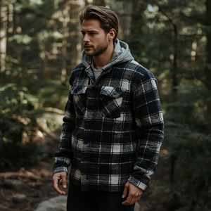 Aceptamos opciones de estampado y bordado de logotipo personalizado, chaqueta con capucha de franela para hombre, chaqueta informal con forro polar a cuadros - Product Image 3