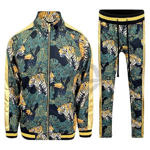 Personalizado Sweatsuit Cut Raw Hem Edge Chaquetas Pantalones Puff Print Chándal Pantalones Hombres Dos Piezas Jogger Chándal Conjuntos - Product Image 1