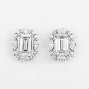 <b>vintage</b> PT900 2 Carat Lab Grown Diamond Stud <b>Earrings</b> Cushion Shape-for Weddings Engagement Anniversary Party Gift - Product Image 1