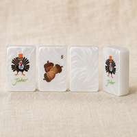 Set Mahjong Amerika 160 Pcs Tema Thanksgiving Ubin Motif Kalkun, Acorn, Cabai, Mutiara Putih dengan Rak
