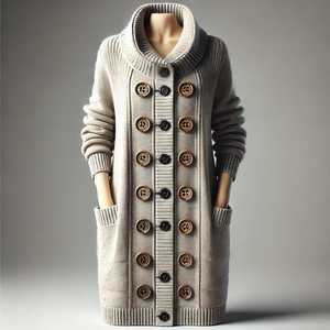 FISLEY INTERNATIONAL Women's Cartoon Print V-Neck <b>Long</b> Sleeve Open Front Covered Button Closure Casual Viscose/Cotton Sweater - Product Image 5