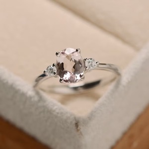 Real Natural Morganite Engagement <b>Ring</b> Sterling <b>Silver</b> Oval Cut Pink Stone Vintage Christian Style Prong Set Gemstone <b>Ring</b> - Product Image 1