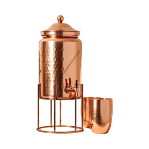 Ensemble distributeur de boissons en cuivre martelé élégant avec support en métal et tasses idéal pour les rassemblements à domicile et les événements - Product Image 1