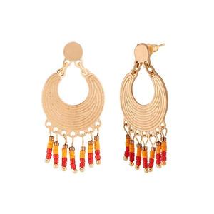 Urthn Pendientes colgantes chapados en oro Cuentas amarillas y rojas Brazalete fino Jhumkas - Product Image 1