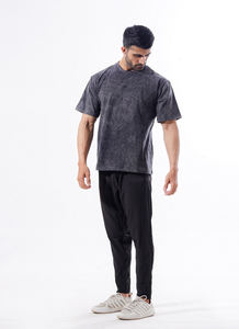 Camiseta de manga corta con cuello redondo sólido ajustada para hombre de algodón 100% de alta calidad con lavado ácido personalizable - Product Image 6