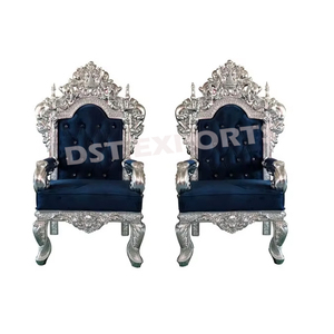 Chaises de trône de mariage en argent à vendre chaises de mariage baroques en argent sculptées à la main mariage moderne roi trône chaise en argent USA - Product Image 1