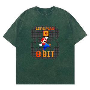 "دعونا نلعب 8-بت" بكسل ماريو غسلها تي-الرجعية الألعاب الحنين خمر نمط الراحة - Product Image 5