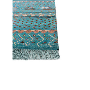 Tapis en laine et soie de bambou noué à la main à motif géométrique bleu Freedom Manchaha pour la décoration de la maison et du salon - Les-8322 - Product Image 4