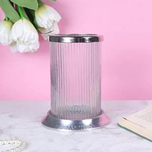 Bougeoirs en verre Hurricane, bougeoirs votifs à longue tige, support en métal décoré, idéal pour la décoration de table, de mariage et de fête - Product Image 6