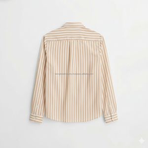 Camisa de Vestir a Rayas para Hombre de Alta Calidad, Manga Larga, Corte Entallado, Formal, para Negocios, Tela Suave, Color Caqui Blanco con Rayas Verticales - Product Image 2