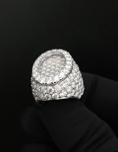 Hip-Hop Style Unisex Fine Sterling Silver Fully <b>Iced</b> Out Round and Baguette Moissanite Diamond <b>Rings</b> at Best Prices - Product Image 2