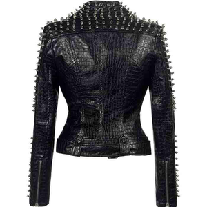 Chaqueta de cuero de vaca de tendencia con tachuelas personalizadas Chaqueta de cuero al por mayor Venta directa de fábrica - Product Image 5