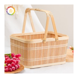 Cesta de bambú hecha a mano, multiusos, con mango - Product Image 1