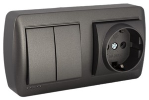 Presa Schuko e interruttore doppio da incasso, grafite, Serie Mural (Solera MUR36NGU) - Product Image 1