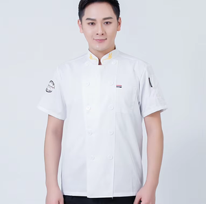 Acheter en gros Col à manches courtes Restaurant Chef Veste Top Uniformes de travail Salopette en gros Hôtel Uniforme - Product Image 6