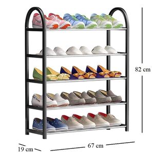 Scarpiera a 5 livelli nera/grigio metallo/plastica 67x19x82cm 15-20 paia di riporre le scarpe - Product Image 2