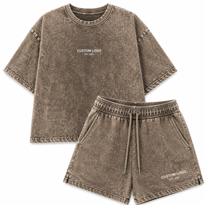 Women's 2 Piece Shorts <b>Set</b> Solid Cotton Casual Loose Fit Crew Neck Short Sleeve Washed Drawstring Knee Streetwear Quick Dry - Product Image 2