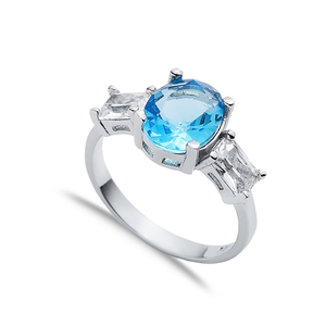 แหวนเงินแบบพวงทำมือสไตล์ตุรกีสำหรับผู้หญิงหินบาแกตต์พลอยเทียมทรงไข่ทำด้วยมือ925 - Product Image 1