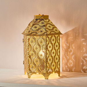 Christmas Metal and Glass Handmade Designer Gold Hanging and Tabletop Moroccan <b>Lanterns</b> with <b>Mini</b> <b>Lanterns</b> - Product Image 2