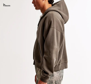 Sudadera con capucha de hombros caídos para hombre, de algodón 100% de alto gramaje, extragrande, gruesa para invierno, con forro polar y cremallera, estilo urbano, lisa, 2 piezas - Product Image 3