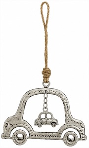 Ornement suspendu en forme de voiture en métal argenté, accessoire classique pour la décoration de l'arbre de Noël - Product Image 3