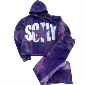 Parches bordados personalizados Logo de alta calidad pulóver sudaderas chándal hombro caído polar francés Terry sudaderas con capucha de gran tamaño - Product Image 4