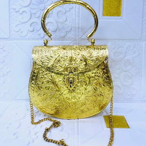 Handmade Brass <b>Clutch</b> <b>Bag</b> Ladies Craftstages International Wedding Evening Party Chain Strap Flap Closure Satin Lining 1-1.9L - Product Image 1