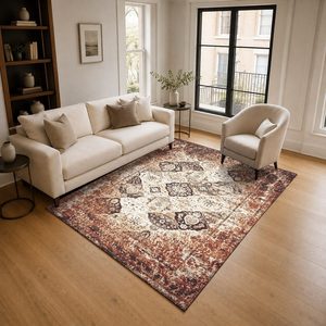 RUGS DEPOT LXDP-0771 Großhandel Terrakotta-Gold Moderner Vintage Digital Bedruckter Maschinenwaschbarer Chenille-Teppich Rutschfest - Product Image 2