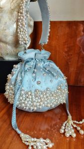Bolsa de Potli deslumbrante y hermosa-azul cielo-embellecidas con perlas, trabajo de bordado de cuentas de cristal para fiesta/boda = 2024 - Product Image 2