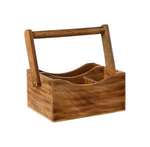 Hot Selling 4 Compartments Wooden Cutlery Holder With Handle For Kitchen Countertop Tabletop Restaurant - Product Image 5