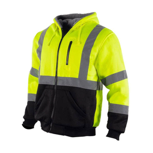 Custom Winter Hi Vis <b>Reflective</b> Safety Work Zip-up Hoodie for Men Long Sleeve Security Jackets with Front Logo Canvas <b>Material</b> - Product Image 2