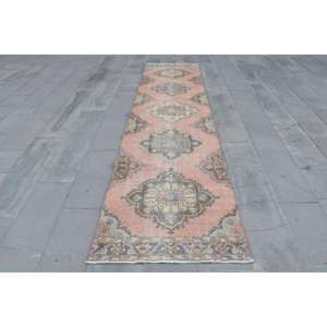 Turkish Vintage Rug, <b>Runner</b> 3x12.5 ft (92x382 cm) Rug, <b>Red</b> Ombr Wool Rug - Product Image 1