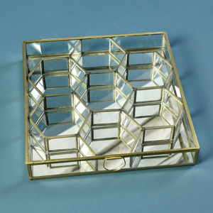 Joyero de cristal transparente con marco de Metal dorado de lujo, particiones de patrón cuadrado para organizar almacenamiento, espejo de exhibición, caja de latón - Product Image 5