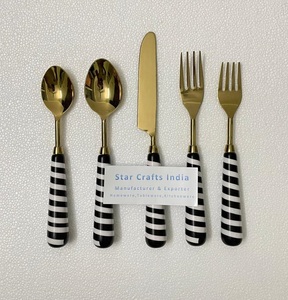 Cubiertos de acero inoxidable 18 8 con mango de resina de mimbre, juego de cubiertos de último diseño, vajilla, cuchara, tenedor, cuchillo - Product Image 6