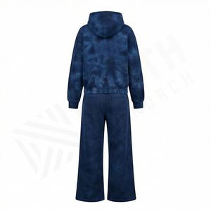 Ensemble de survêtement pour femme, lavage à l'acide, molleton vintage, sweat-shirt à capuche avec poches, pantalon ample à jambes larges, ensemble de survêtement élégant, doux, décontracté, pour la salle de sport, actif - Product Image 2