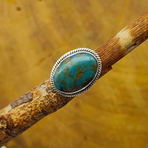 Bague en argent sterling 925 avec pierres précieuses azorite pour femme Bague de mariage hippie de style vintage fait à la main avec forme de diamant ovale - Product Image 1