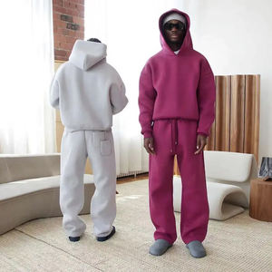 Boxy Custom Unisex Sweat <b>Suits</b> <b>Jacket</b> Set 350gsm Oversized Hooded Casual Solid Color Tracksuit Manufacturer - Product Image 1