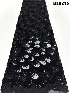 Ткань BL8215: роскошный павлиньий бархат с бисером и кружевом – тюль с 3D-вышивкой пайетками для вечерних платьев, свадебных нарядов, выпускных и кутюрных коллекций - Product Image 5