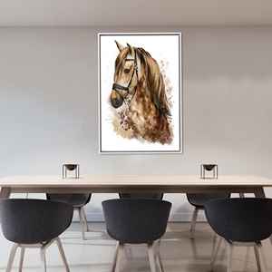 ผ้าใบศิลปะลายม้าสีน้ำตาล: ภาพพิมพ์ศิลปะชายฝั่งสำหรับตกแต่งสำนักงานและบ้าน กรอบสีขาว - Product Image 1