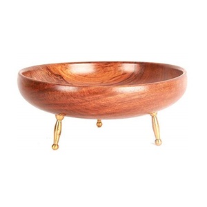 Good Quality Enamel Work Luxury Wooden Bowl With Spoon for <b>Dinnerware</b> Bowls Modern Design Mango Round Wooden Bowl - Product Image 2