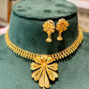 Elegant <b>Gold</b>-Plated Floral Pendant <b>Choker</b> Necklace Set with Matching Earrings | Bridal & Festive Jewelry Model 23141 - Product Image 1