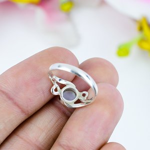 Elegante arcoíris Natural piedra lunar piedra preciosa 925 plata esterlina mujer cabujón anillo fino diamante piedra bisel boda fiesta - Product Image 3