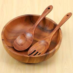 Bol à salade en bois poli artisanal classique et écologique - Design polyvalent, décoration rustique de style farmhouse, passe au lave-vaisselle - Product Image 4