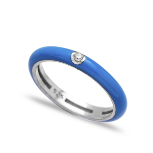Blue Enamel Design Single Zircon Stone Wholesale Turkish Handmade 925 Sterling Silver Silver Band <b>Ring</b> - Product Image 2