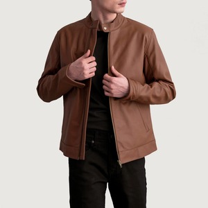 Chaqueta de bombardero de cuero de piel de oveja auténtica Color marrón Prendas de abrigo para hombre de calidad superior Fabricante OEM para hombres - Product Image 2