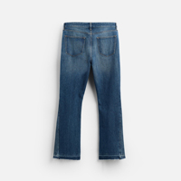 Jean en denim évasé pour homme 100% coton, délavage foncé/clair, cinq poches, ourlet asymétrique, fermeture éclair, boutonnière supérieure, fabriqué au Bangladesh