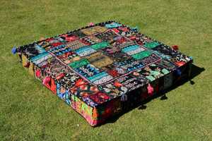 Handmade Patchwork Square Floor Pillow and Dog Bed <b>Cover</b> 100% Cotton Decorative Cushion for <b>Pet</b> Lounging and Home Decor Use - Product Image 3