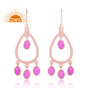 Vente chaude 925 Sterling Silver 18K Rose Plaqué Or Doublet Rubellite Tourmaline Quartz Gemstone Boucle D'oreille Bijoux Pour Femmes - Product Image 2