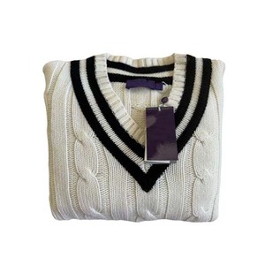 Pull en tricot de laine 100% coton à col en V pour homme, vêtements de sport pour adultes, cricket, respirant, rayé, pull d'hiver pour homme - Product Image 3