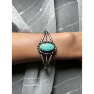 Kingman Turquoise & Sterling <b>Silver</b> <b>Cuff</b> <b>Bracelet</b> Navajo Handmade Cultural Collectible Jewelry for Men - Product Image 5